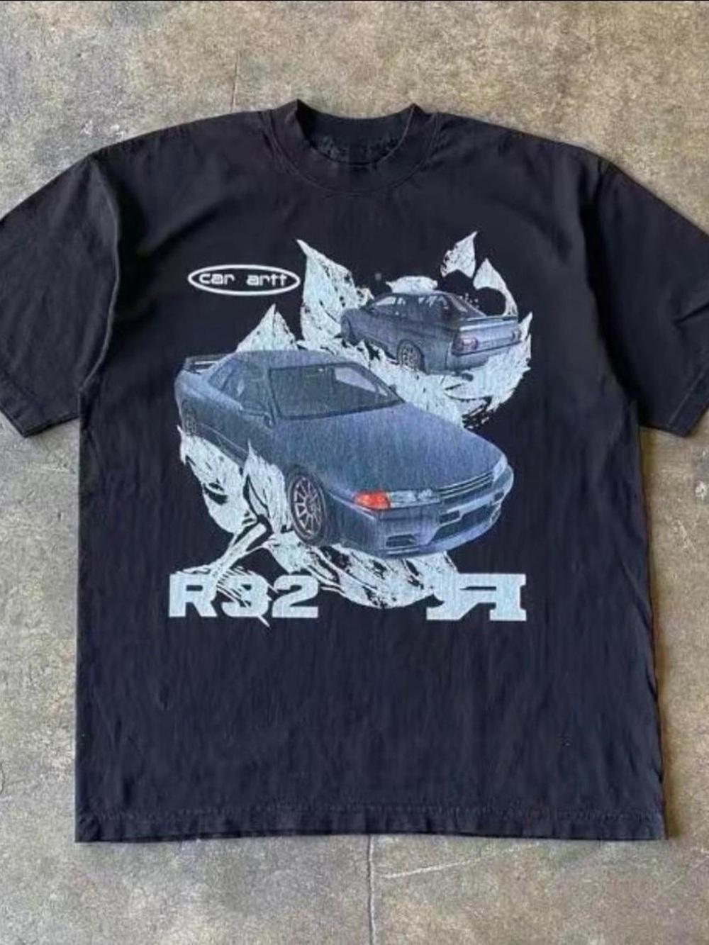 Gildan Black R32 Graphic Tee with Light Blue Print